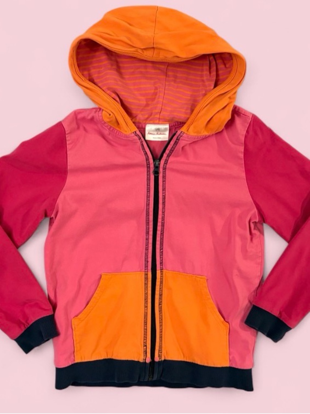Hanna Andersson Girls Pink & Orange Colorblock Cotton Hooded Jacket Size 10